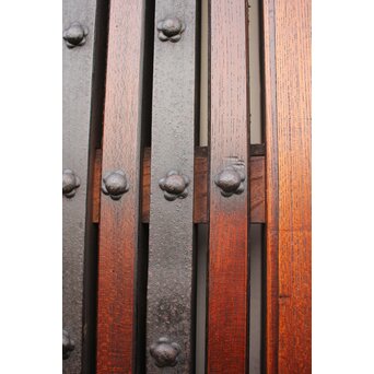 鉄尽総欅格子蔵戸　W535Y 