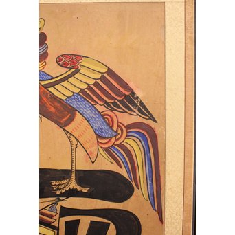 李朝朝鮮民画 文字絵 八曲半双屏風　K480 