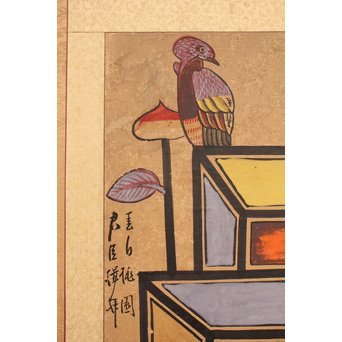 李朝朝鮮民画 文字絵 八曲半双屏風　K480 