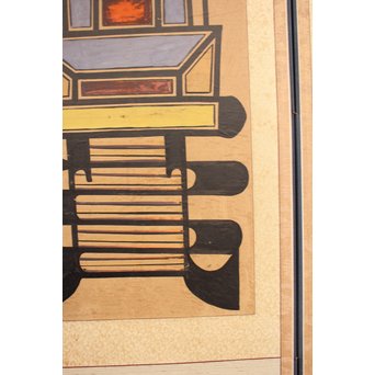 李朝朝鮮民画 文字絵 八曲半双屏風　K480 