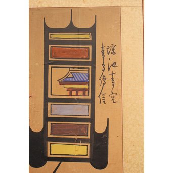 李朝朝鮮民画 文字絵 八曲半双屏風　K480 