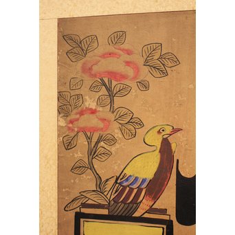 李朝朝鮮民画 文字絵 八曲半双屏風　K480 