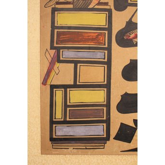 李朝朝鮮民画 文字絵 八曲半双屏風　K480 