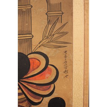 李朝朝鮮民画 文字絵 八曲半双屏風　K480 