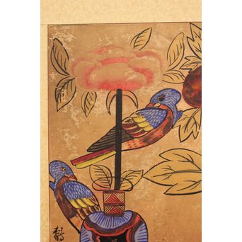 李朝朝鮮民画 文字絵 八曲半双屏風　K480 