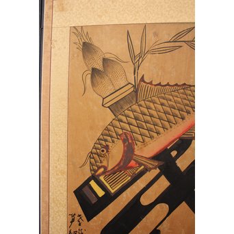 李朝朝鮮民画 文字絵 八曲半双屏風　K480 