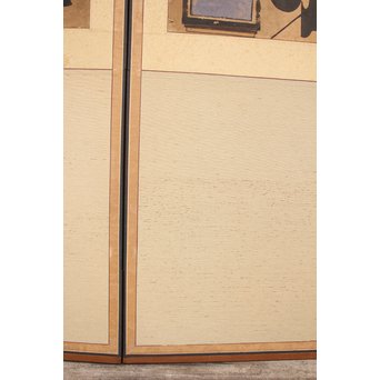 李朝朝鮮民画 文字絵 八曲半双屏風　K480 