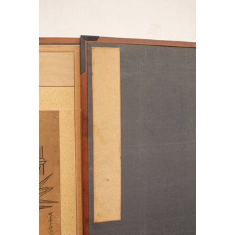 李朝朝鮮民画 文字絵 八曲半双屏風　K480 