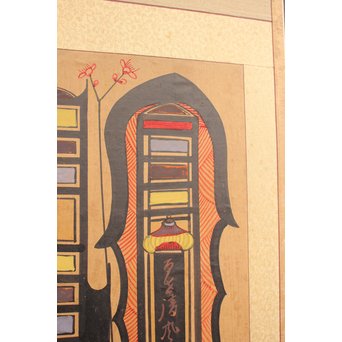 李朝朝鮮民画 文字絵 八曲半双屏風　K480 