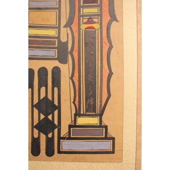 李朝朝鮮民画 文字絵 八曲半双屏風　K480 