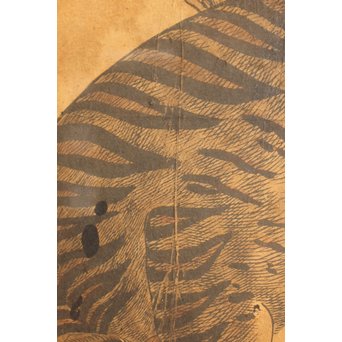 李朝朝鮮民画 在銘虎図 額装　K482 