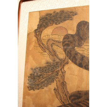 李朝朝鮮民画 在銘虎図 額装　K482 