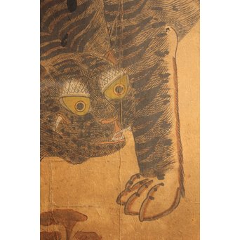 李朝朝鮮民画 在銘虎図 額装　K482 