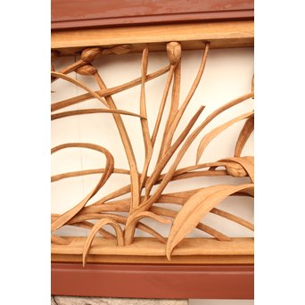 草花木彫欄間 2枚1組　R2105 