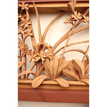 草花木彫欄間 2枚1組　R2105 