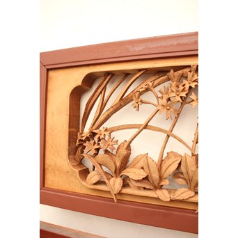 草花木彫欄間 2枚1組　R2105 