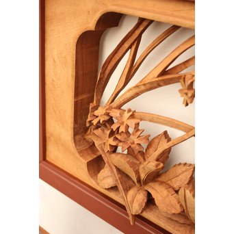 草花木彫欄間 2枚1組　R2105 