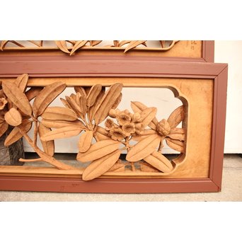 草花木彫欄間 2枚1組　R2105 