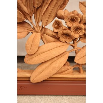 草花木彫欄間 2枚1組　R2105 