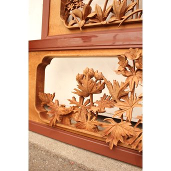 草花木彫欄間 2枚1組　R2105 