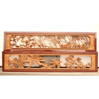 草花木彫欄間 2枚1組　R2105 