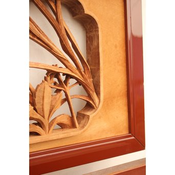 草花木彫欄間 2枚1組　R2105 