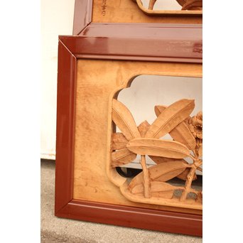 草花木彫欄間 2枚1組　R2105 