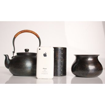 玉川堂 紫金色鎚肌銅製 湯沸 建水 茶筒 セット  K497　 