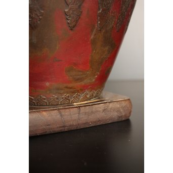 天明鋳物 正田暘谷 斑柴銅 瓶掛/火鉢　H491 