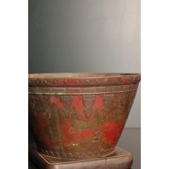 天明鋳物 正田暘谷 斑柴銅 瓶掛/火鉢　H491 