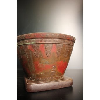 天明鋳物 正田暘谷 斑柴銅 瓶掛/火鉢　H491 