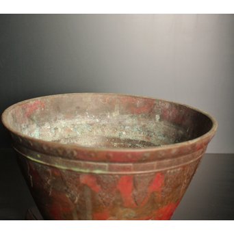 天明鋳物 正田暘谷 斑柴銅 瓶掛/火鉢　H491 