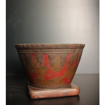 天明鋳物 正田暘谷 斑柴銅 瓶掛/火鉢　H491