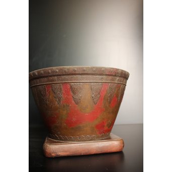 天明鋳物 正田暘谷 斑柴銅 瓶掛/火鉢　H491 