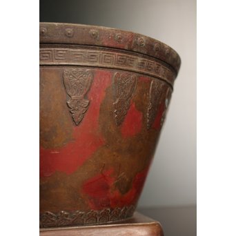 天明鋳物 正田暘谷 斑柴銅 瓶掛/火鉢　H491 