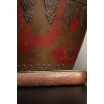 天明鋳物 正田暘谷 斑柴銅 瓶掛/火鉢　H491 