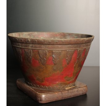 天明鋳物 正田暘谷 斑柴銅 瓶掛/火鉢　H491 