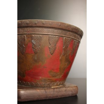 天明鋳物 正田暘谷 斑柴銅 瓶掛/火鉢　H491 