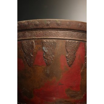 天明鋳物 正田暘谷 斑柴銅 瓶掛/火鉢　H491 