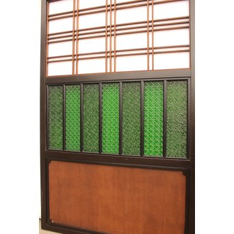 稀少緑色オニダイアガラスの障子戸 2枚1組  GD1042Y 
