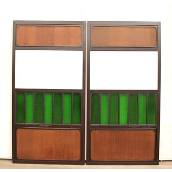 稀少緑色オニダイアガラスの障子戸 2枚1組  GD1042Y 