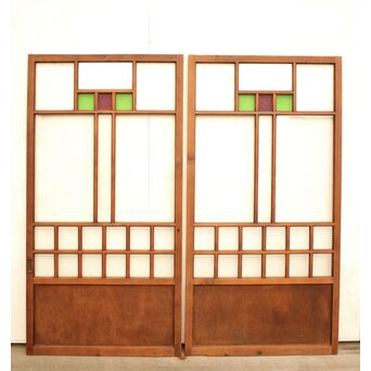 紫と緑色ガラスの建具 2枚1組　GD1046Y