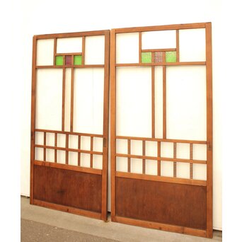 紫と緑色ガラスの建具 2枚1組　GD1046Y 