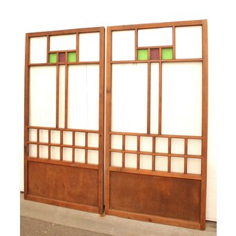 紫と緑色ガラスの建具 2枚1組　GD1046Y 