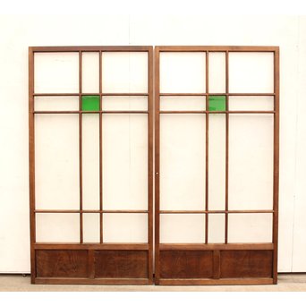 桜模様と緑色ガラスの建具 2枚1組　GD1050