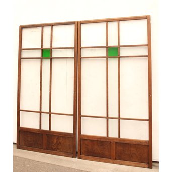 桜模様と緑色ガラスの建具 2枚1組　GD1050 