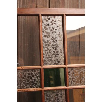 桜模様と緑色ガラスの建具 2枚1組　GD1050 