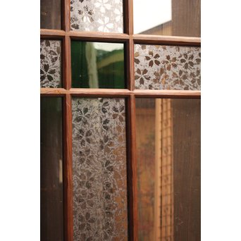 桜模様と緑色ガラスの建具 2枚1組　GD1050 