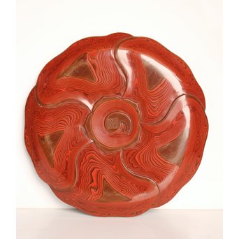 玉緒象谷 堆朱香盆/煎茶盆　K534 