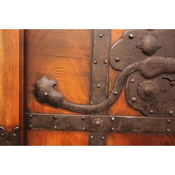 鉄金具総欅格子蔵戸　W552Y 